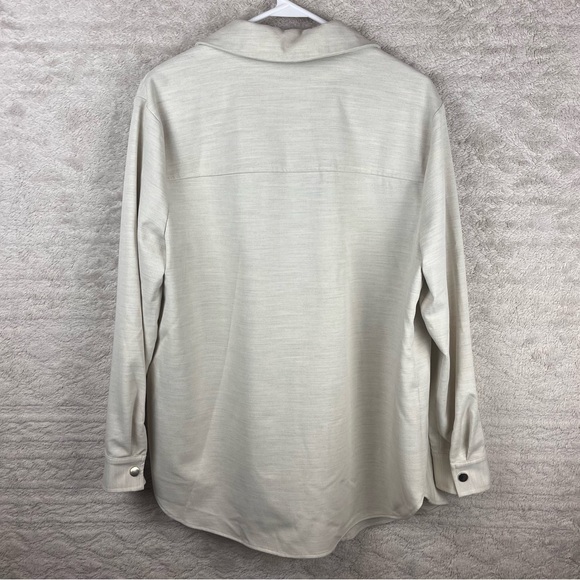 F&F Collared Shacket Shirt Jacket Snap Up Cream Double Front Pockets Size 10 - Picture 11 of 16
